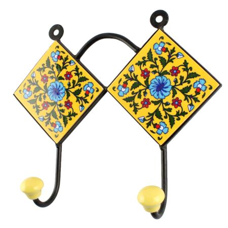 Ceramic Flower Tile Hook in Yellow